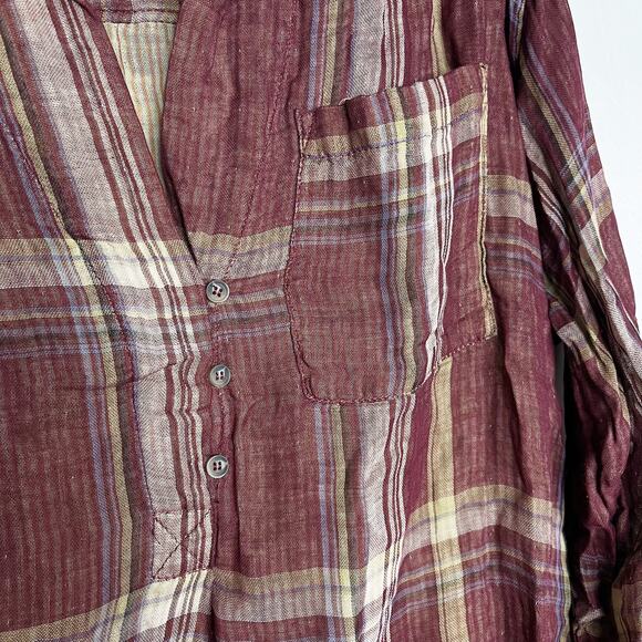 New Blu Pepper Day To Day Large L Red Plaid Split V Neck 3/4 Sleeve Blouse Top - Picture 6 of 11